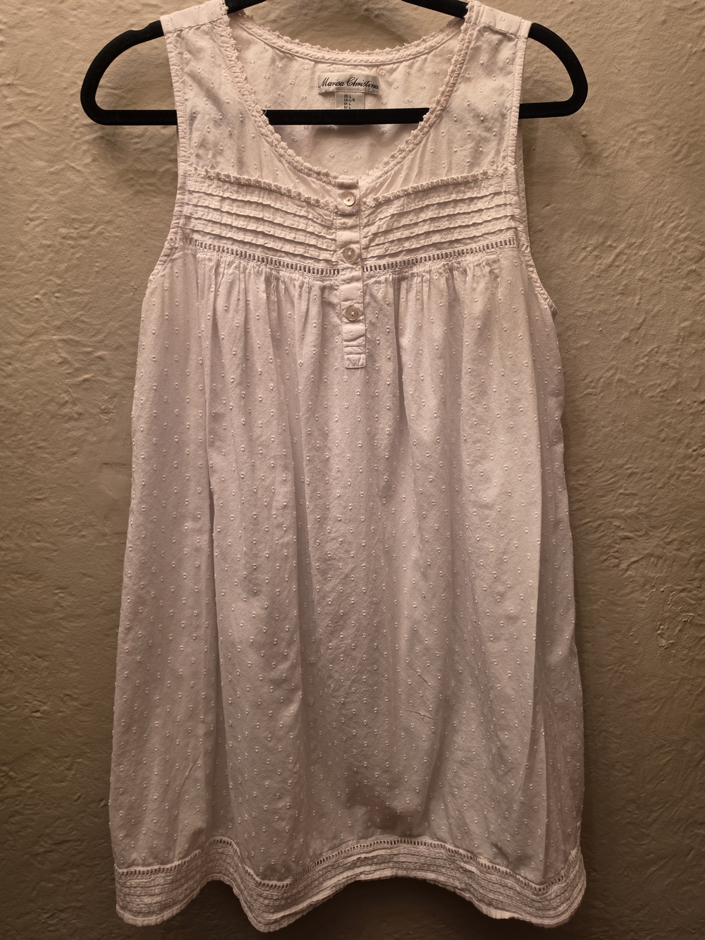 Marisa Christina White Swiss Dot Sleeveless Midi Dress Cottagecore L